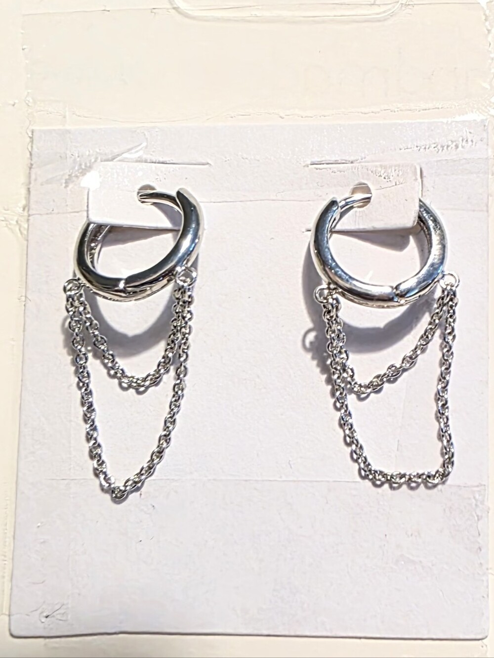 Silver Double Chain Hoop Earrings - Women Jewelry